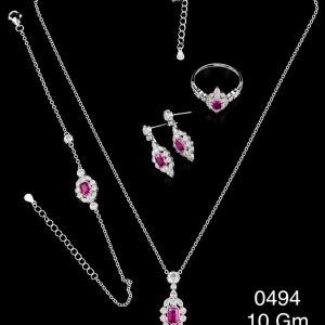 HYH Jewelry – Regal Radiant-Cut Ruby Red Zircon Vintage Halo Stationed Jewelry Set (Necklace, Bracelet, Earrings & Ring)
