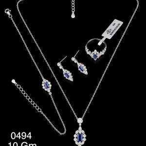 HYH Jewelry – Emerald-Cut Sapphire Blue Zircon Marquise & Round Cluster Stationed Jewelry Set (Necklace, Bracelet, Earrings & Ring)