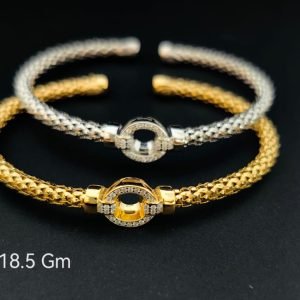 HYH Jewelry – Elegant Textured Mesh Circular Motif Open Cuff Bangle Bracelet (Gold & Silver Dual Pack)