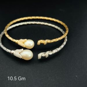 HYH Jewelry – Elegant Pearl Drop & Zircon Knot Mesh Open Cuff Bangle Bracelet (Gold & Silver Dual Pack)