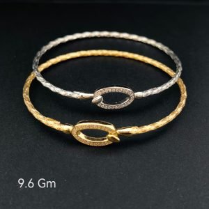HYH Jewelry – Elegant Oval Pave Buckle Braided Wheat Mesh Bangle Bracelet (Gold & Silver Dual Pack)