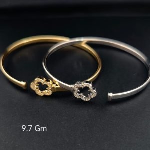 HYH Jewelry – Elegant Pave Zircon Clover Flower Open Cuff Bangle Bracelet (Gold & Silver Dual Pack)