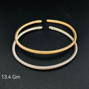 HYH Jewelry – Minimalist Twisted Wire Cable Open Cuff Bangle Bracelet (Gold & Silver Dual Pack)