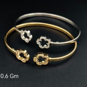 HYH Jewelry – Elegant Dual Pave Zircon Clover Open Cuff Bangle Bracelet (Gold & Silver Dual Pack)