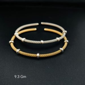 HYH Jewelry – Minimalist Stationed Ring Mesh Open Cuff Bangle Bracelet (Gold & Silver Dual Pack)