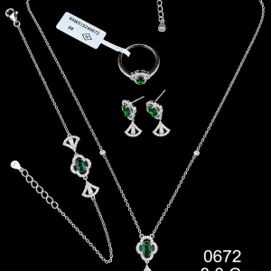 HYH Jewelry – Oval Emerald Green Zircon Fan Drop Jewelry Set (Necklace, Bracelet, Earrings & Ring)