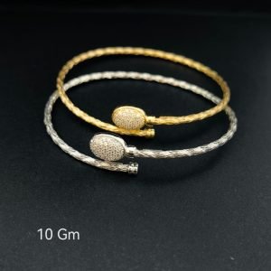 HYH Jewelry – Elegant Micro-Pave Oval Dome Centerpiece Twisted Cable Open Bangle Bracelet (Gold & Silver Dual Pack)