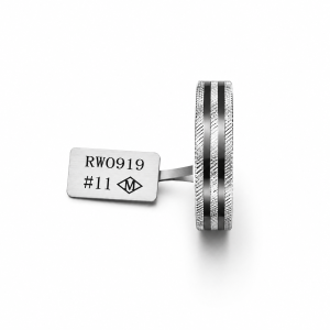HYH Jewelry – Men's Textured Silver Band Ring with Black Grooves (RW0919)