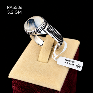 HYH Jewelry – Oval Dendritic Moss Agate Textured Silver Ring in 925 Sterling Silver