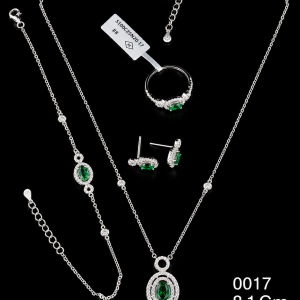 HYH Jewelry – Elegant Oval-Cut Emerald Green Zircon Double Halo Stationed Jewelry Set (Necklace, Bracelet, Earrings & Ring)
