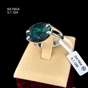 HYH Jewelry – Oval Raw Green Blue Tourmaline Prong Ring in 925 Sterling Silver